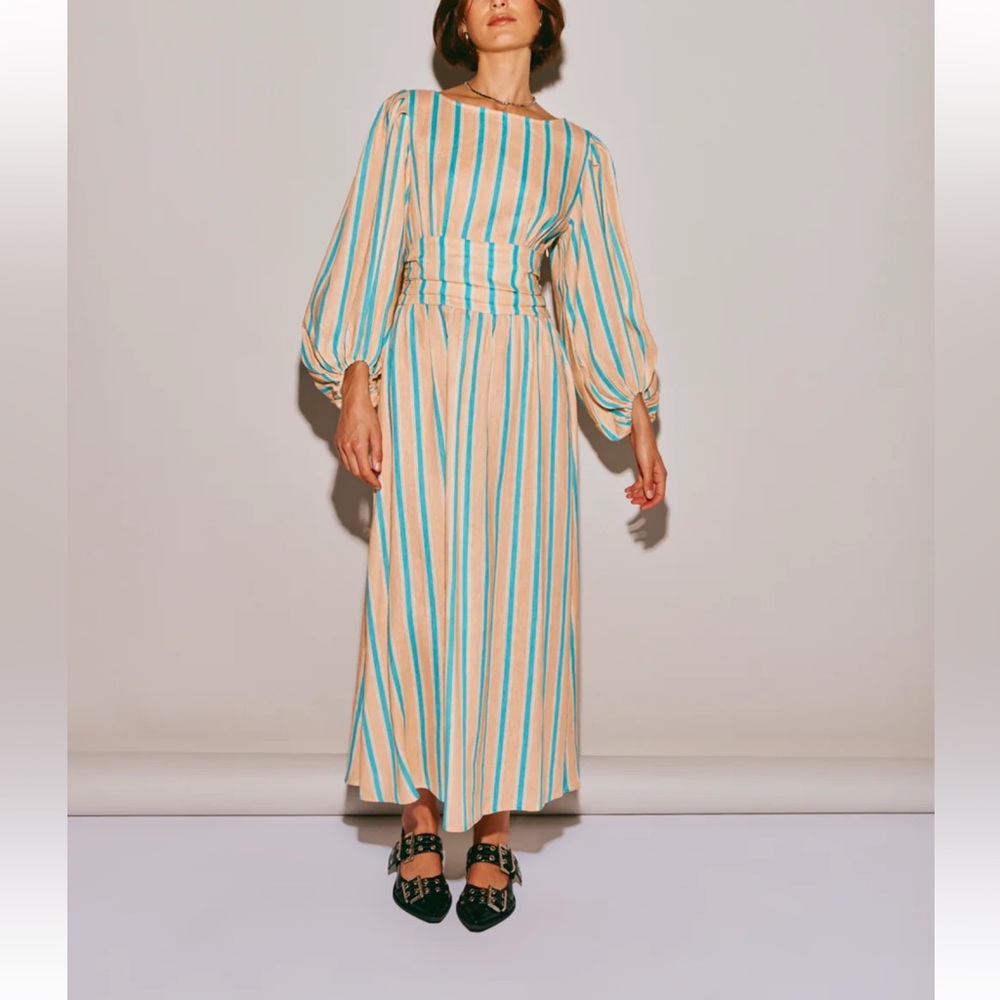 TULAROSA LINEN MIDI DRESS SPRITZ